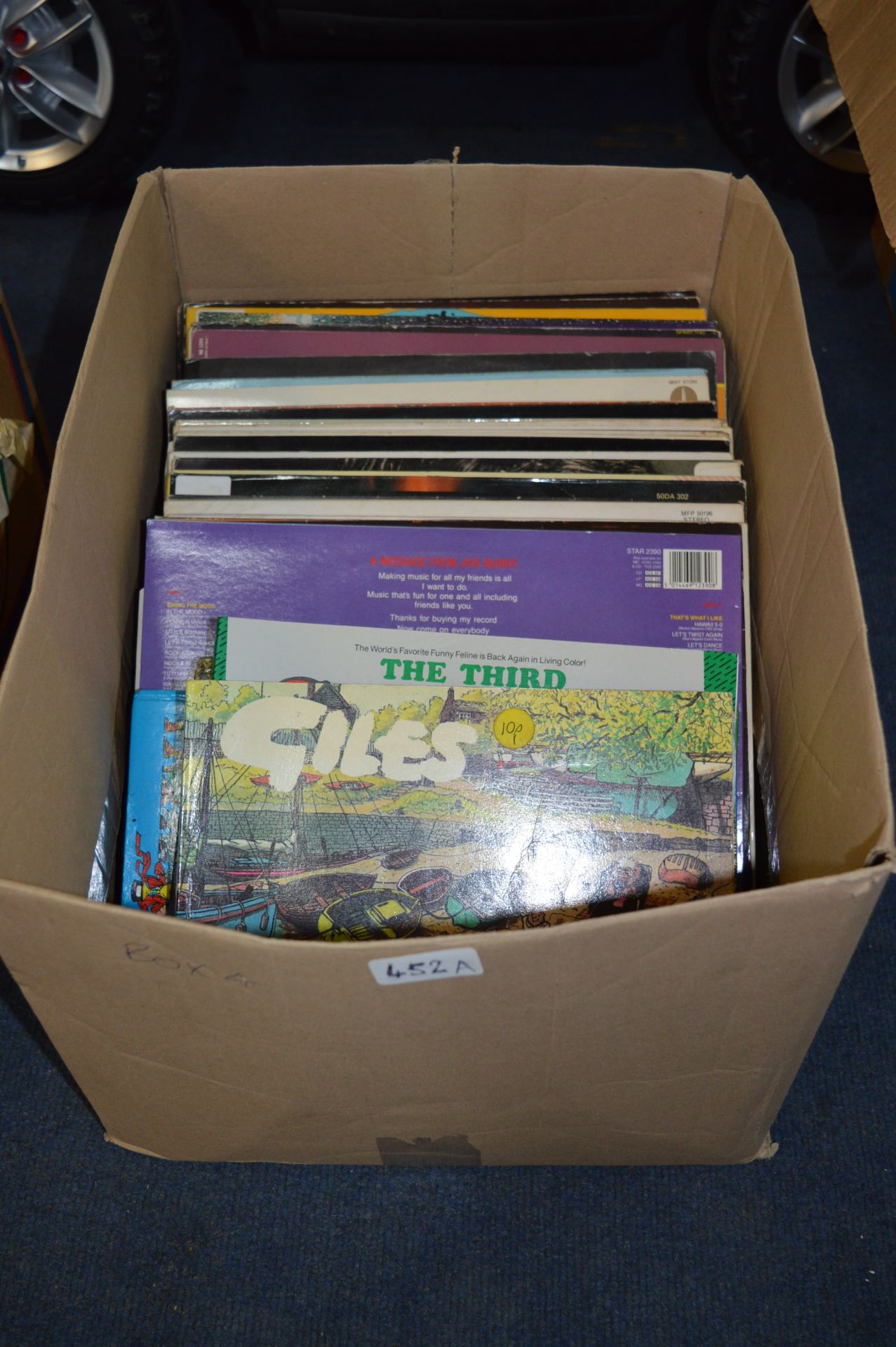 Box of LP Records & Giles Books etc