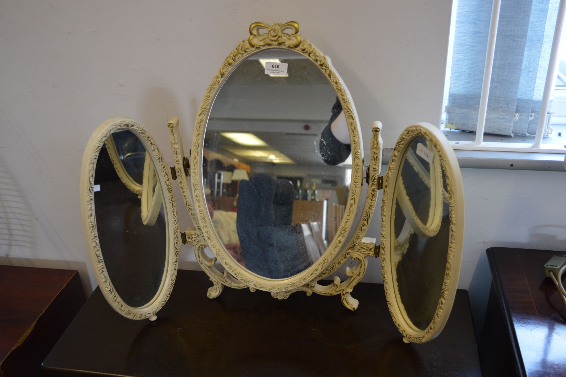 White and Gilt Decorated Dressing Table Mirror