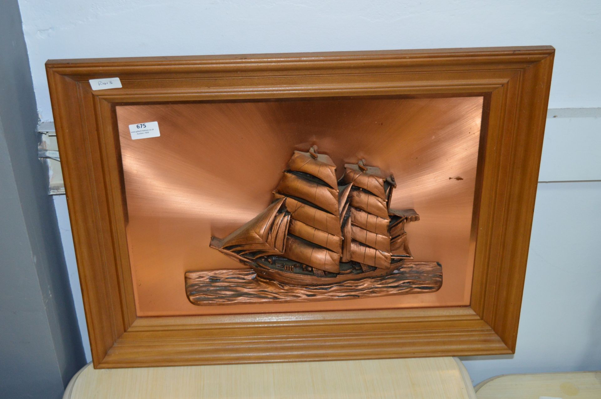 Framed Copper Embossed Picture "Sailing Ship"