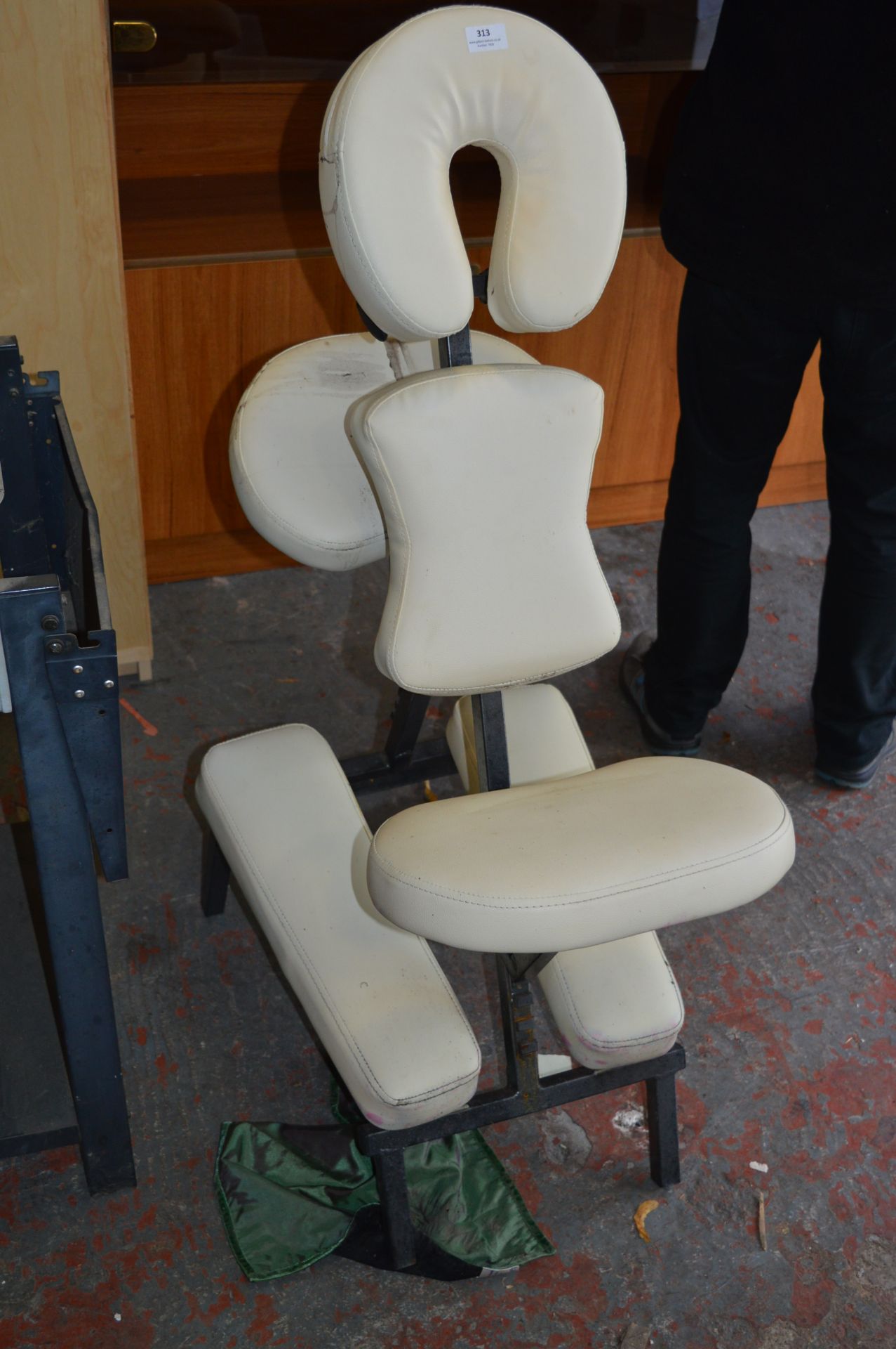 Metal Framed White Leather Massage Chair