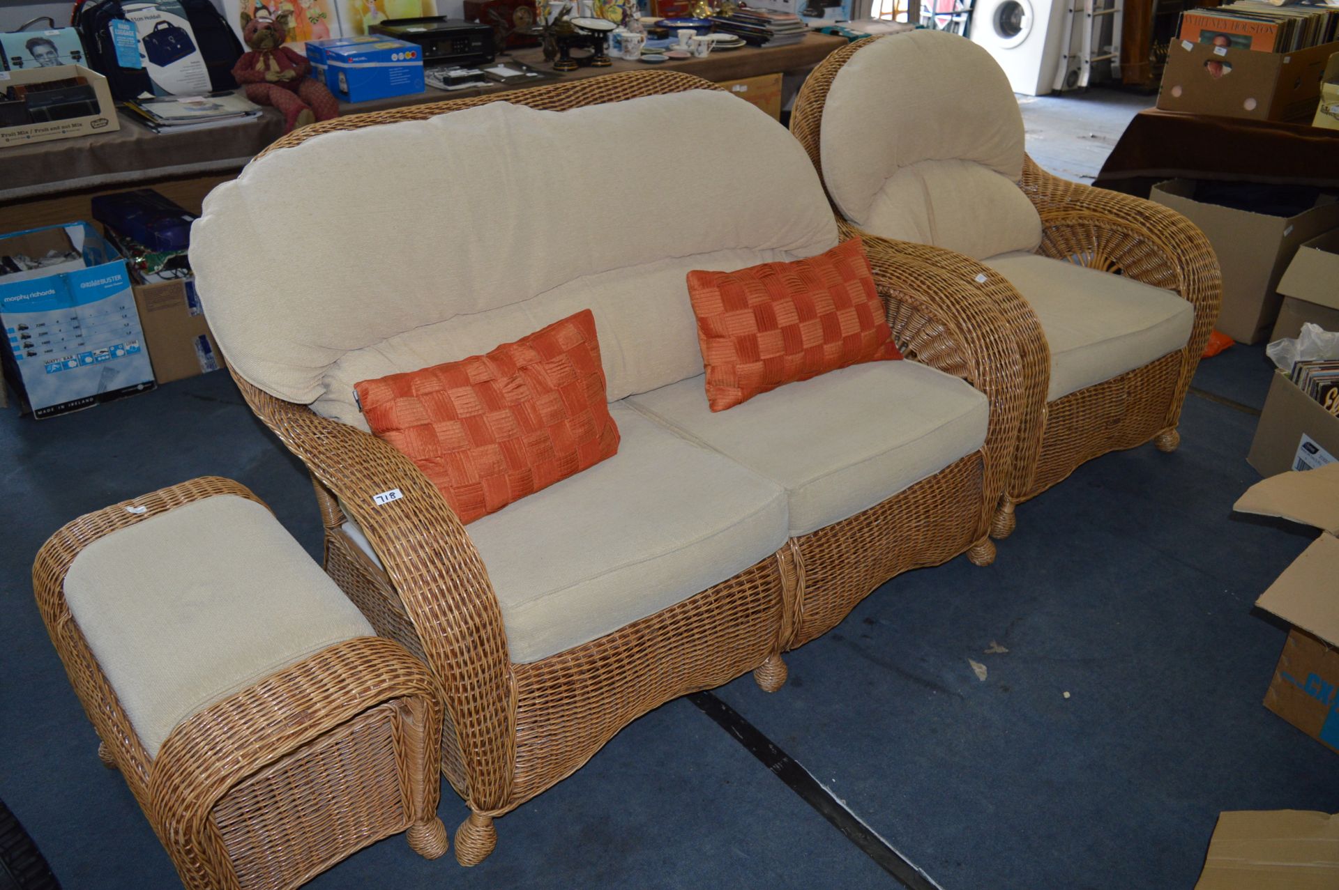 Cane Two Seat Sofa, Armchair and Footstool