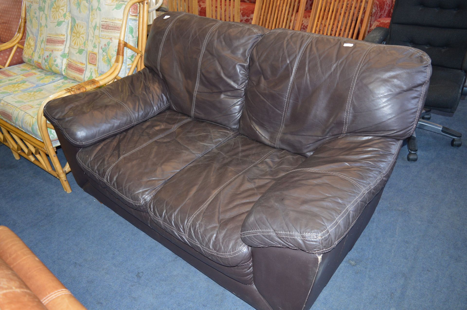 Two Seat Brown Leather Sofa