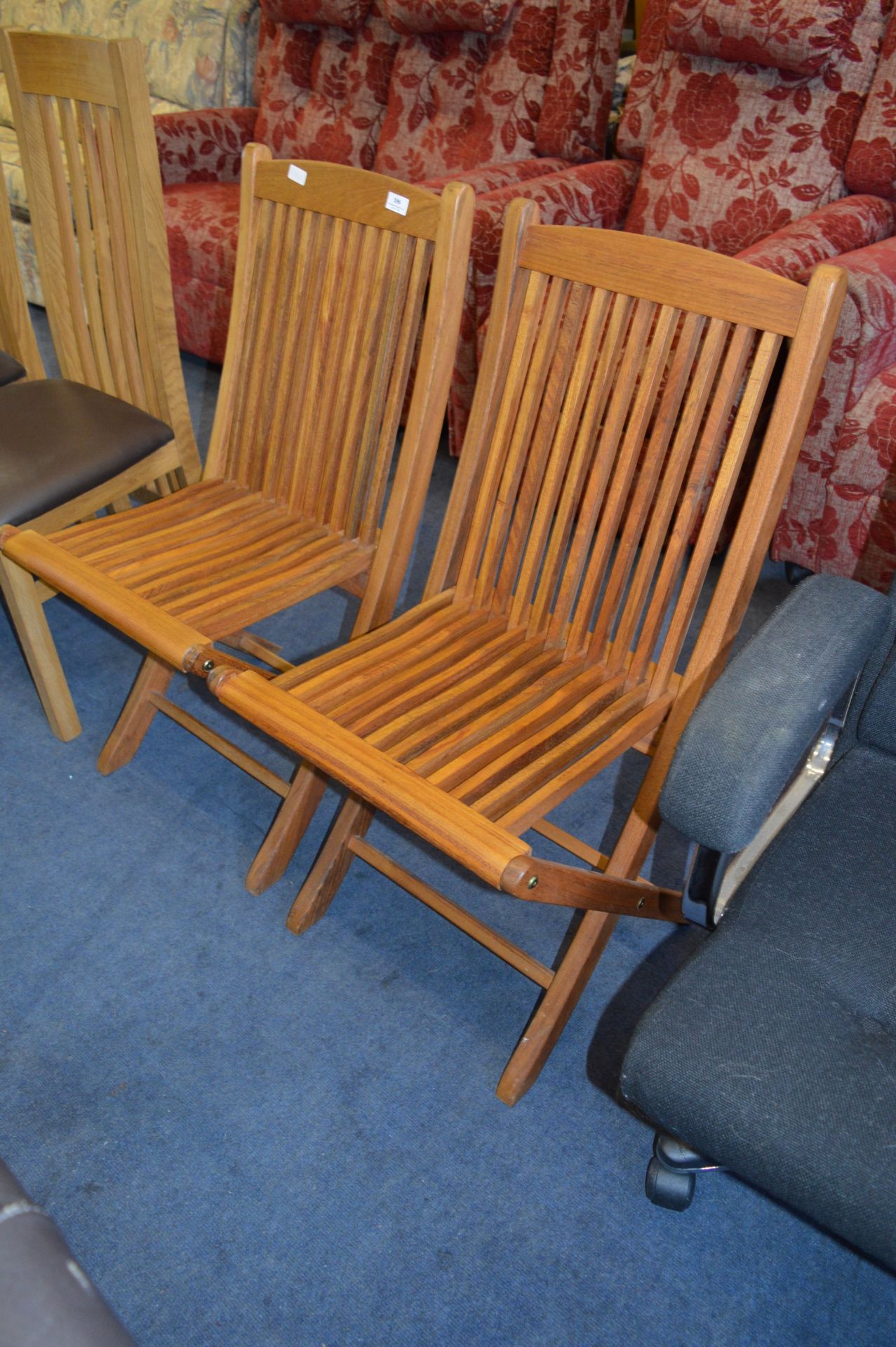Pair of Teak Folding Patio Chairs