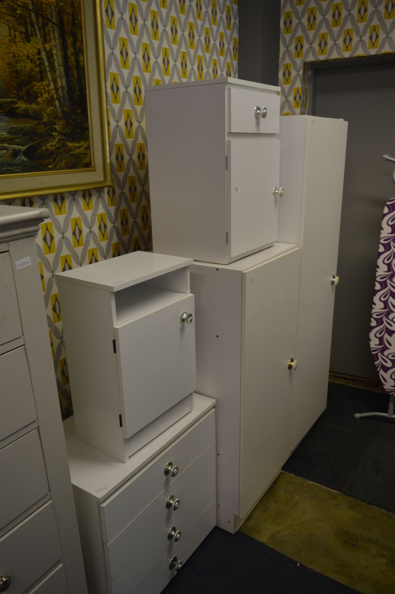 White Melamine Bedroom Furniture; Wardrobe, Chest and Side Cabinets