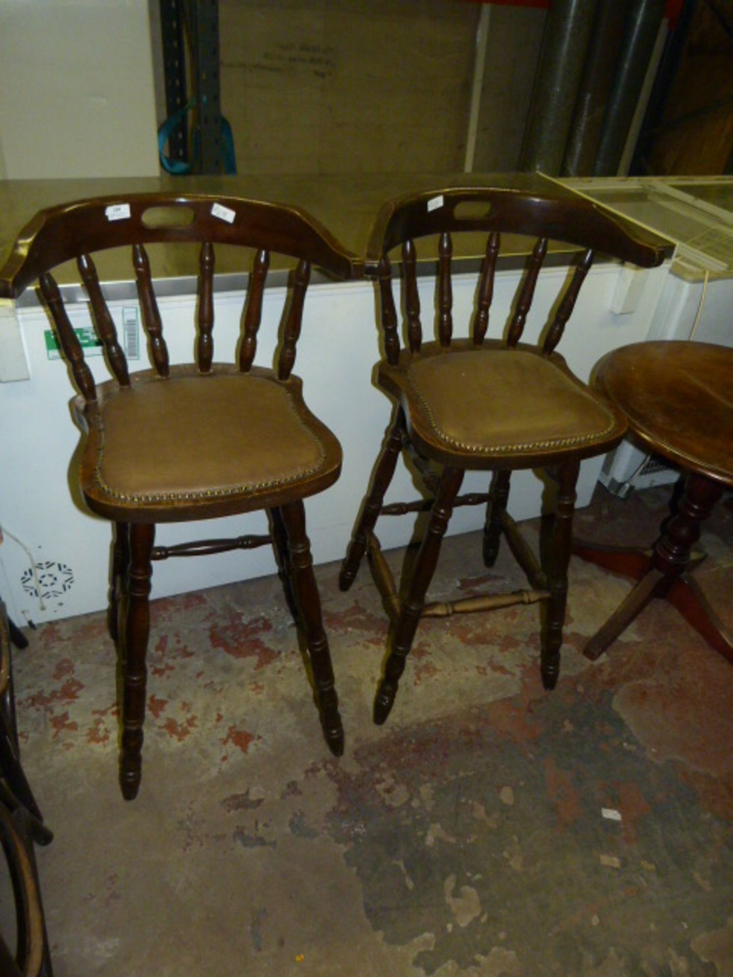 Pair of Spindleback Barstools with Upholstered Seats