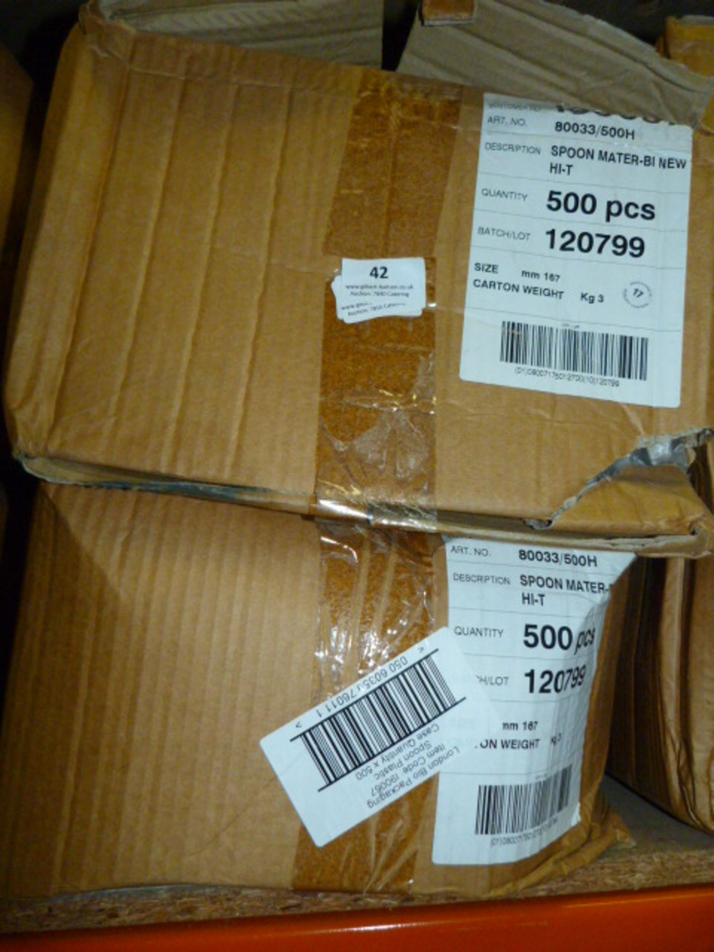 Two Boxes Containing Approximately 1000 Disposable Dessert Spoons