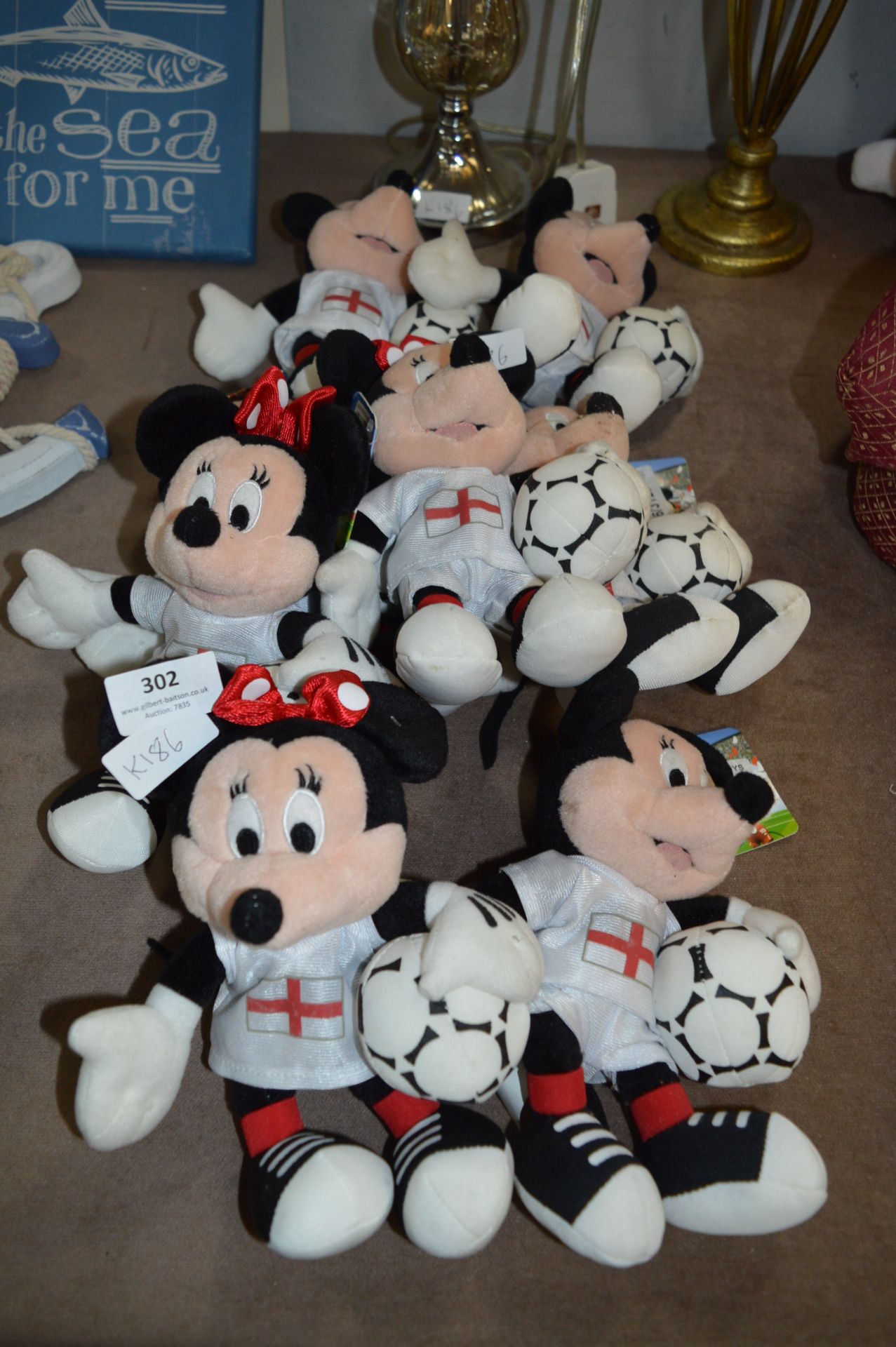 Eight Soft Toys; Minnie Mouse, Football Character