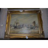 Gilt Framed Oil Painting "Humber Dock Entrance Hull" by Max Parsons