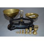 Pair of Libra Cast Iron Scales with Brass Pans and Weights