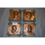 Four Framed Embossed Copper Panels "Dickens Characters"
