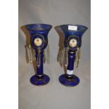 Pair of Blue Glass Gilt Decorated Lustres