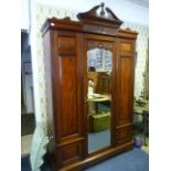 Mahogany Triple Wardrobe with Central Mirror Door