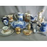 Table Lot; Selection of Jug, Nao Figurines, Blue & White Tureen, etc.
