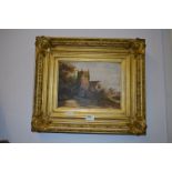 Gilt Framed Oil Painting "Countryside Church"