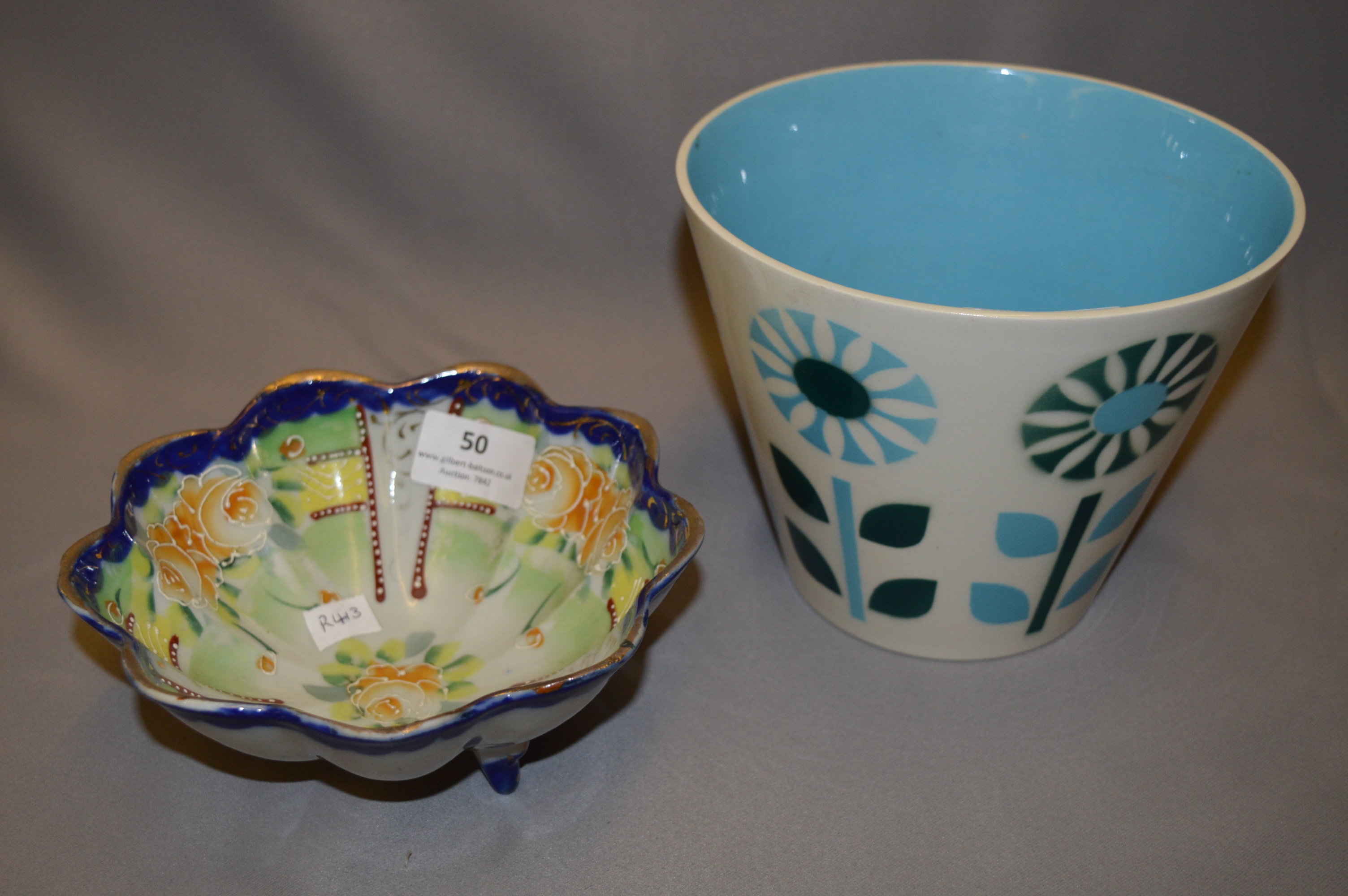 Japanese Painted Dish and a Hornsea Sunflower Pottery Jardiniere by John Clappison