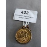 Pendent Mounted Sovereign 1926 Approx. 9.3g