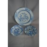 Chinese Tin Glazed Blue & White Charger and Two Plates