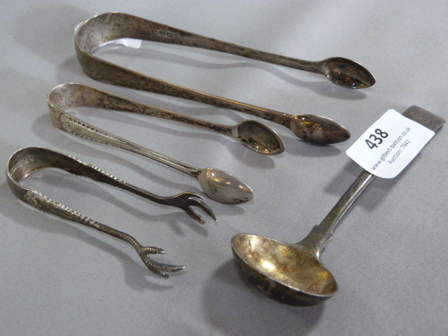Three Silver Sugar Tongs and a Spoon Approx. 111g