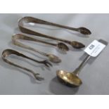 Three Silver Sugar Tongs and a Spoon Approx. 111g