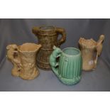 Three Sylvac Jugs "Squirrel", "Stork" & "Rabbit" and a Stoneware Jug