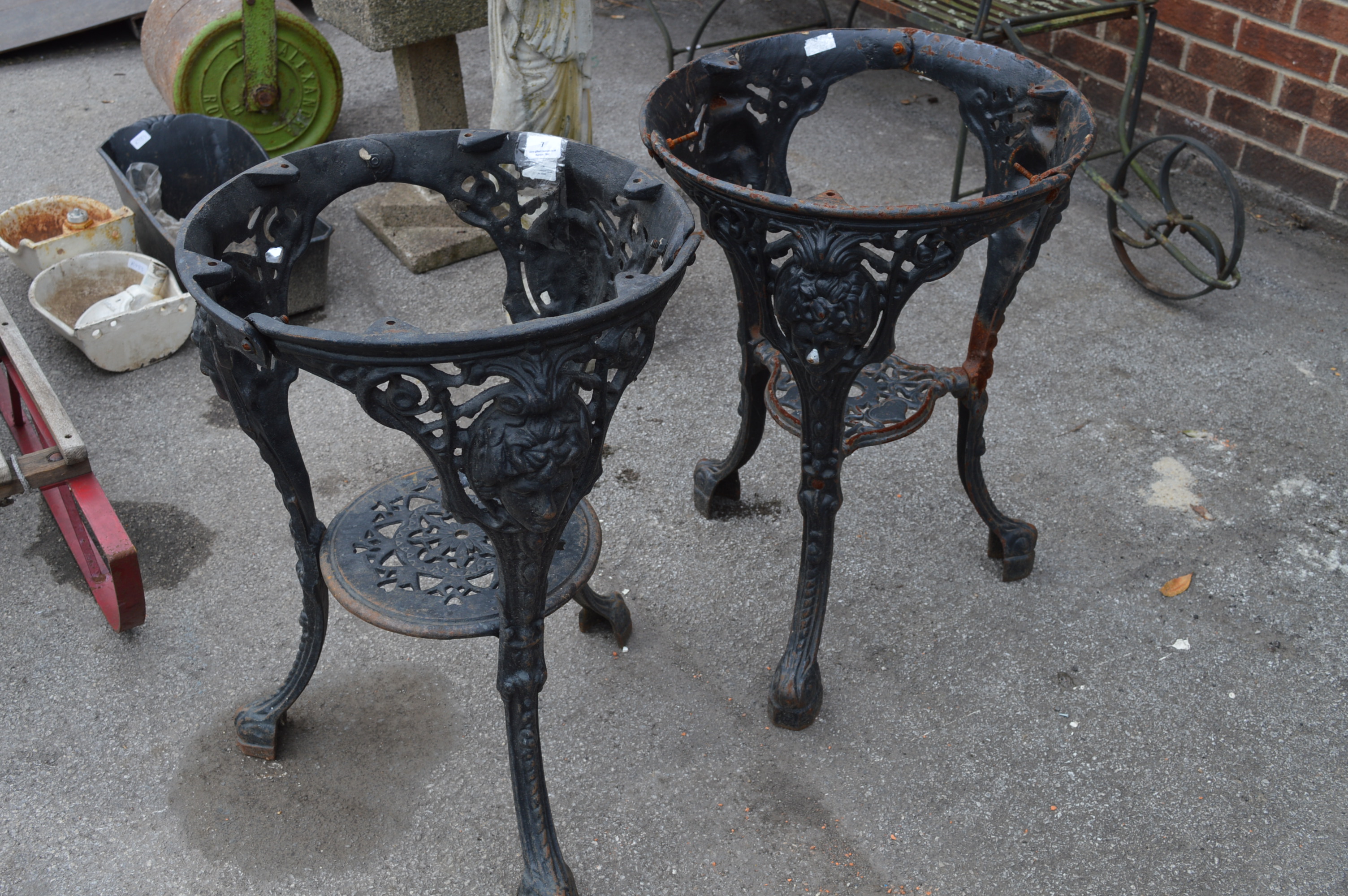 Pair of Cast Metal Pub Tables with Britannia Heads