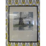 Framed Limited Edition Coloured Print No.20 0f 800 "Holland Windmill" Signed Figura