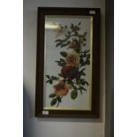 Oak Framed Painting on White Glass "Floral Scene"
