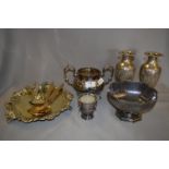Collection of Silver Plated Ware Including Vases, Bowl, Tray and Cutlery