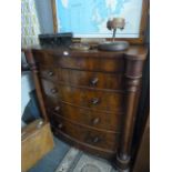 Victorian Mahogany Bow Front Two over Three Chest of Drawers with Column Corners