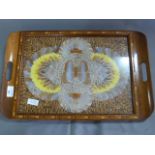 Mahogany Inlaid Tray with Butterfly Decoration