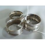 Three Hallmarked Silver Napkin Rings Approx. 27.8g
