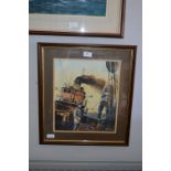 Framed Adrian Thompson Watercolour "Trawlermen on Deck"