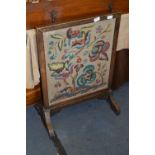 Oak Framed Fire Screen with Woolwork Tapestry