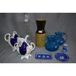Blue Glass Jugs Sunderland Lustre, Tea and Sugar Pot, Wedgwood Hornsea Vase, etc.
