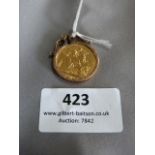 Pendent Mounted Sovereign 1912 Approx. 9.3g