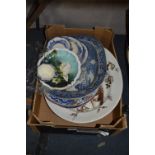 Box Containing a Quantity of Decorative Meat Plates Including Blue & White and Chinese