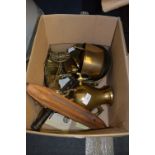 Box of Brassware; Jam Pans, Horse & Cart, etc.