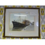 Framed Adrian Thompson Watercolour Hull Trawler "Stella Leonis H322"