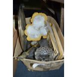 Box Containing Silver Plated Tray, Serving Dish, Wall Plaques, Glass Vase, Toasting Fork, etc.