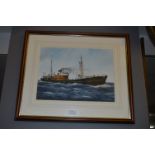Framed Adrian Thompson Watercolour Hull Trawler "Lord Beatty H112"