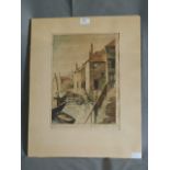 Coloured Engraving "Newlyn Harbour" with Artists Proof Stamp