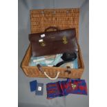 Picnic Basket Containing Masonic Leather Briefcase, Sashes and Medals