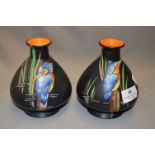 Pair Shelley Vases with Painted Kingfisher Decoration