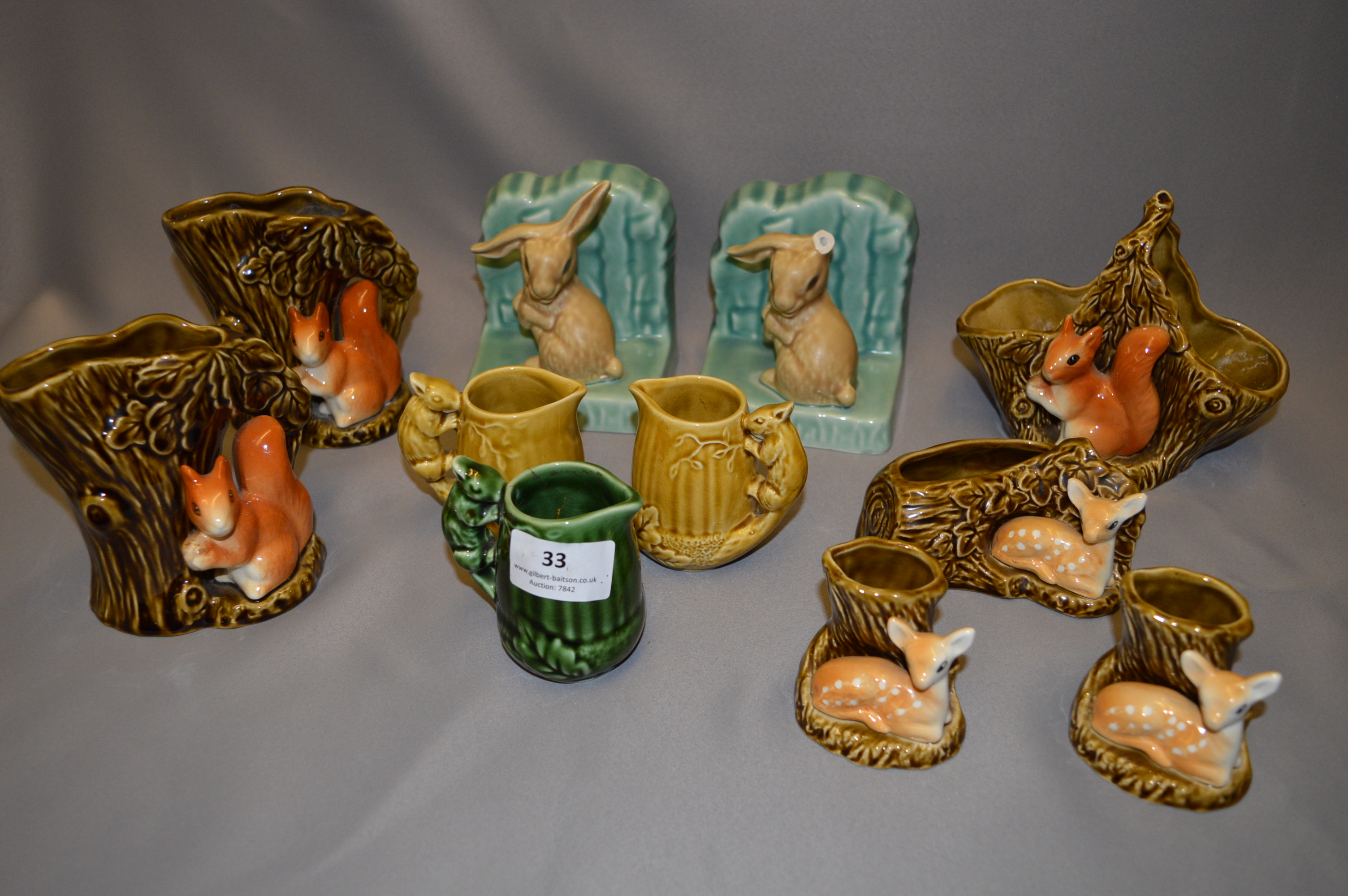 Collection of Sylvac Pottery Bookends, Posy Vases, Jugs, Squirrels, Rabbits and Deer