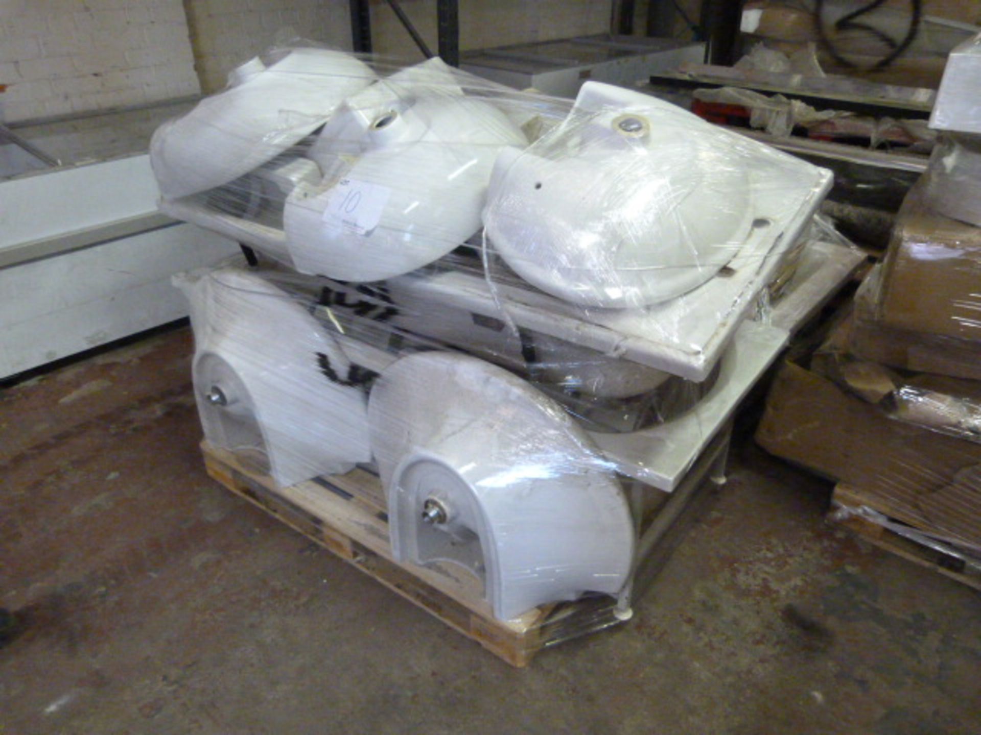 *Pallet Containing Two Acrylic Baths, Assorted Wash Hand Basin Pedestals, etc.