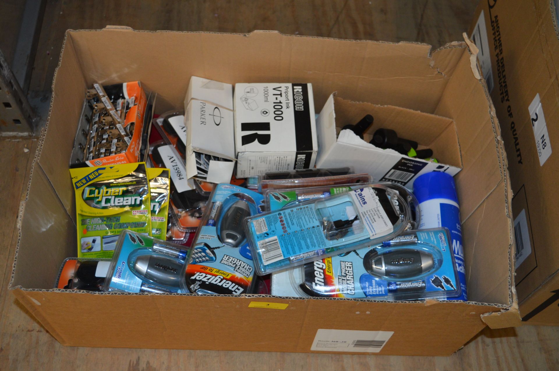 *Box Containg Mixed Stationery Items; Energizer Torches, Spray Adhesive, Cyber Clean Pads, Parker - Image 2 of 2