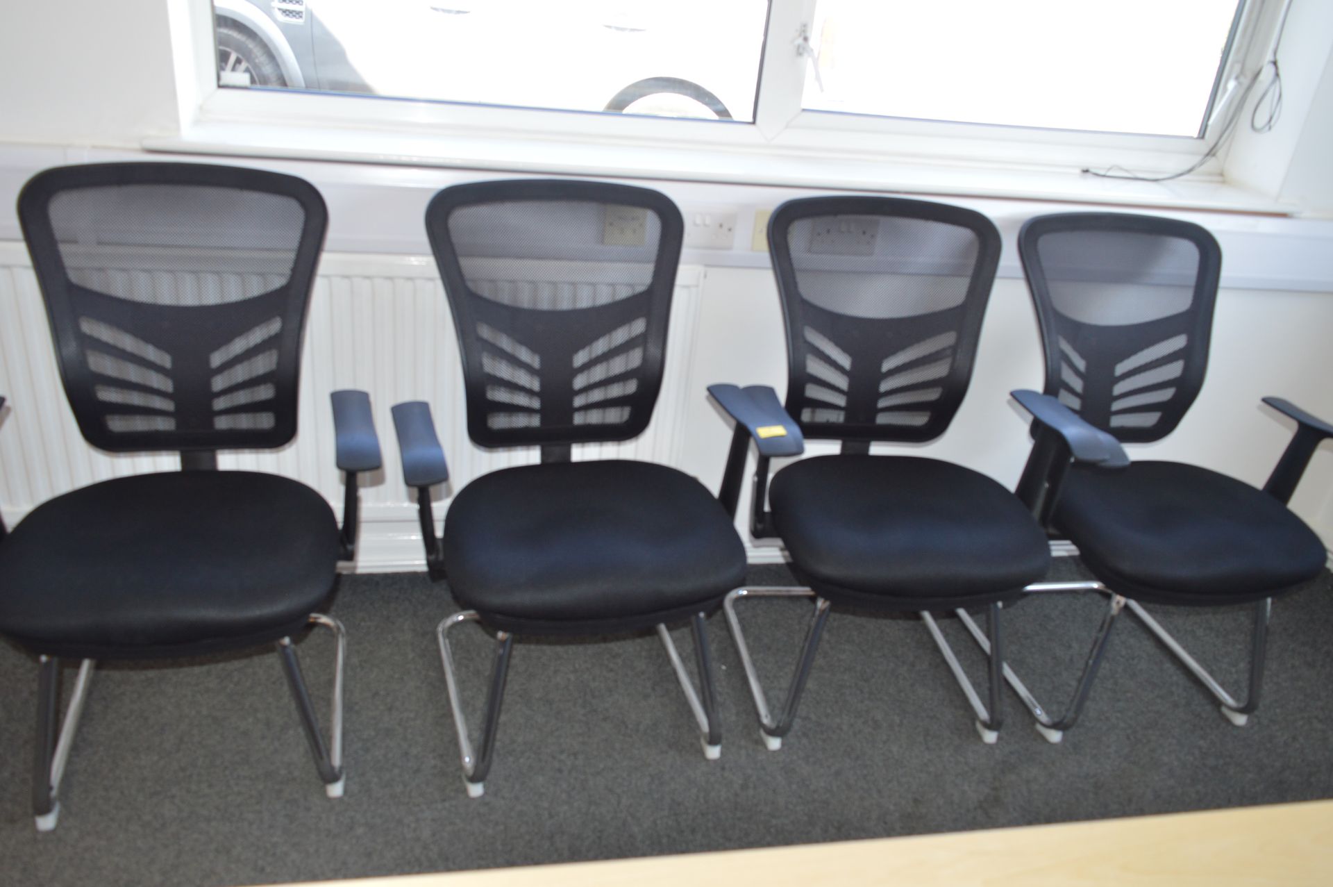 *Set of Four Contemporary Office Chairs on Chrome Frames with Mesh Backs