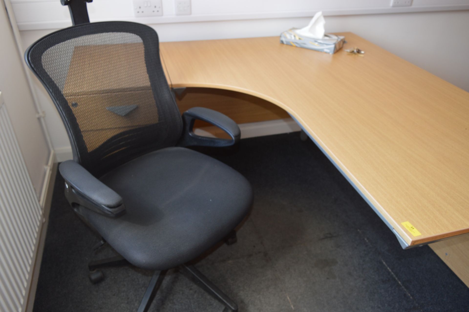 *L-Shape Office Desk with Left Hand Return in Light Oak and Silver Finish with Matching Three Drawer