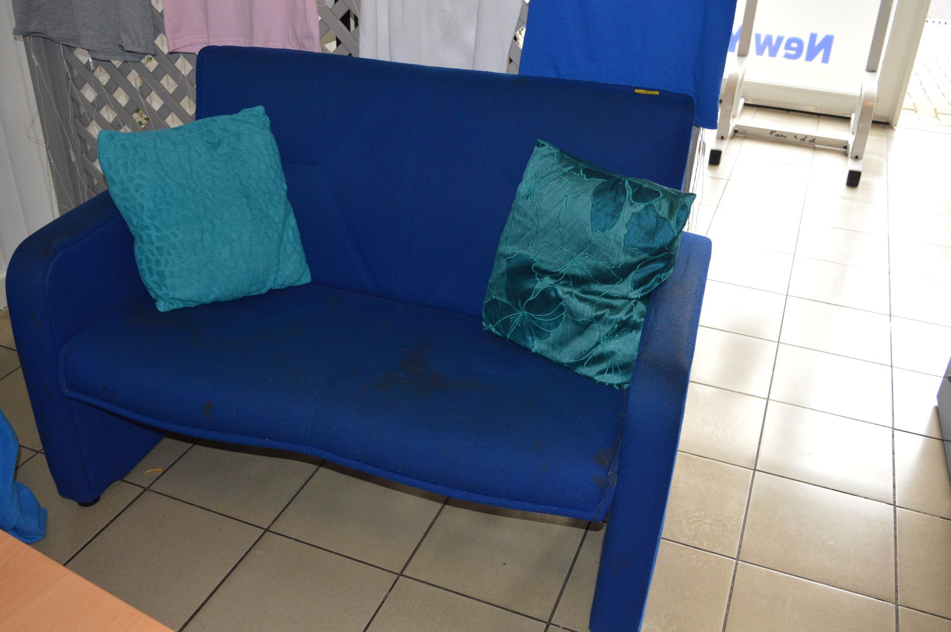 *Two Seat Blue Upholstered Reception Sofa