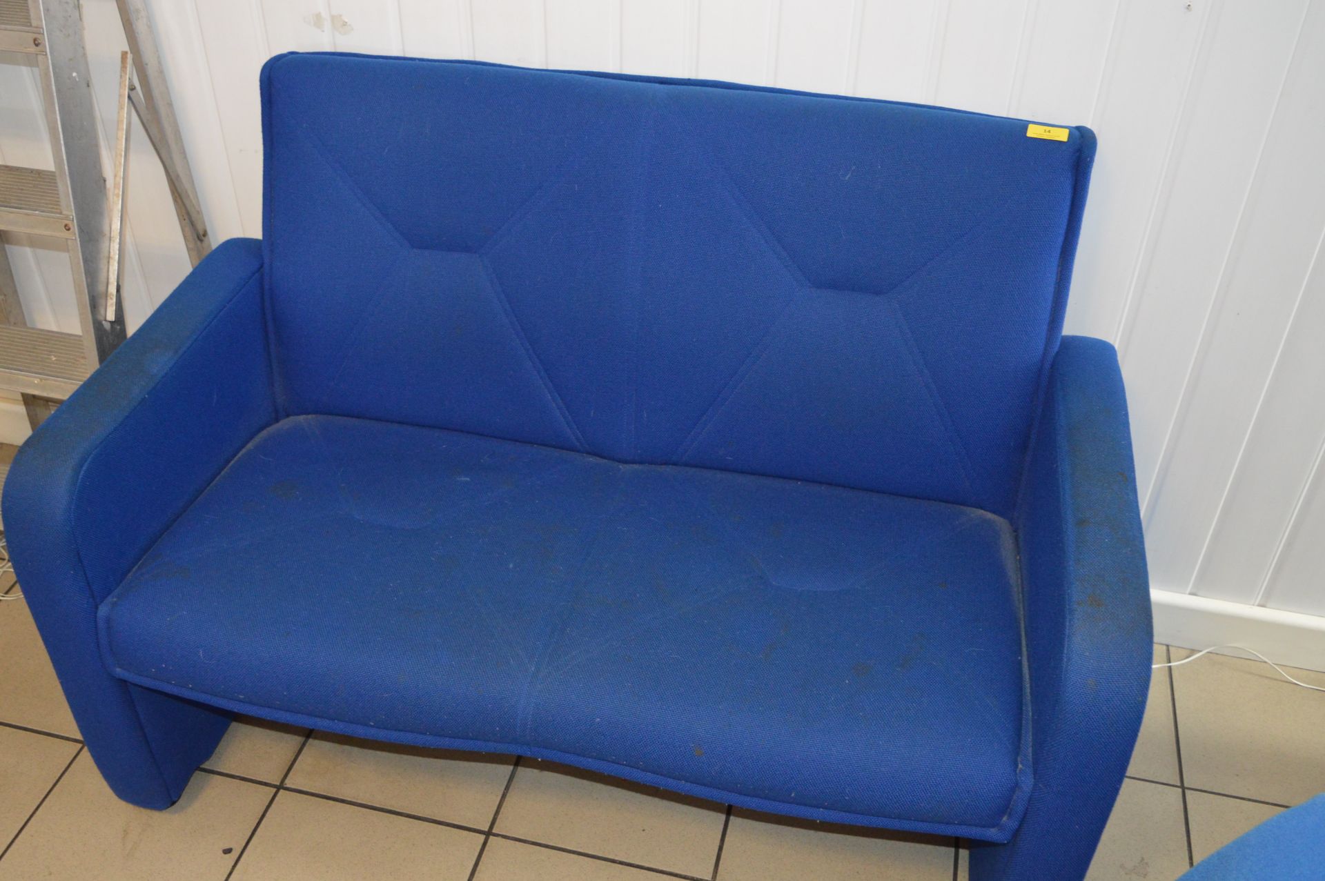 *Two Seat Blue Upholstered Reception Sofa